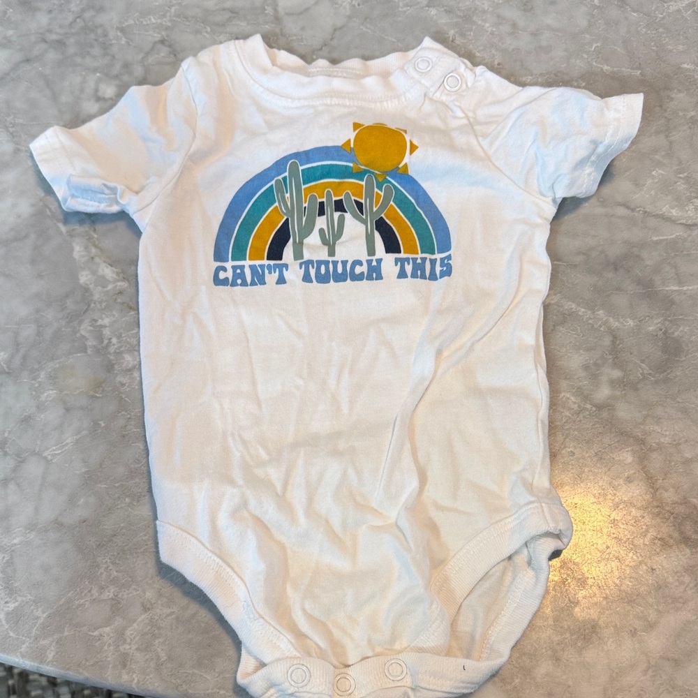 White Baby Onesie with Cactus and Rainbow Design